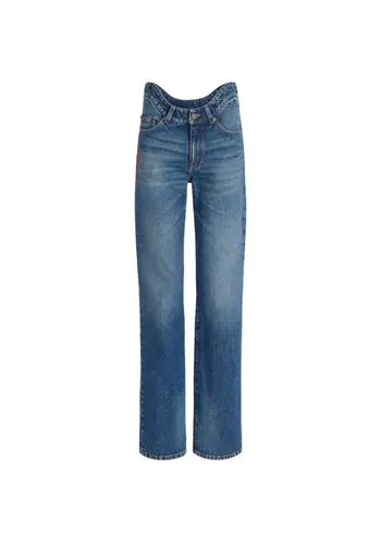 JEAN-PAUL GAULTIER straight denim pant with wavy waistband and jpg print details darkvintageblue/rouge