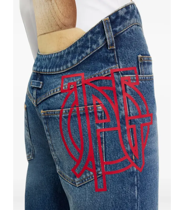 STRAIGHT DENIM PANT WITH WAVY WAISTBAND AND JPG PRINT DETAILS DARKVINTAGEBLUE/ROUGE