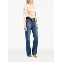 STRAIGHT DENIM PANT WITH WAVY WAISTBAND AND JPG PRINT DETAILS DARKVINTAGEBLUE/ROUGE