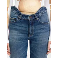 STRAIGHT DENIM PANT WITH WAVY WAISTBAND AND JPG PRINT DETAILS DARKVINTAGEBLUE/ROUGE