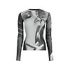 JEAN-PAUL GAULTIER MESH LONG SLEEVES TOP PRINTED "SMOKING WOMEN" BLACK/GREY/WHITE