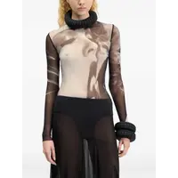 MESH LONG SLEEVES TOP PRINTED "SMOKING WOMEN" BLACK/GREY/WHITE