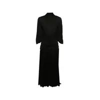 STRETCH VISCOSE LONG DRESS WITH BALACLAVA DETAILS AND LEATHER TAG BLACK