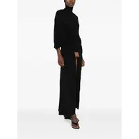 STRETCH VISCOSE LONG DRESS WITH BALACLAVA DETAILS AND LEATHER TAG BLACK
