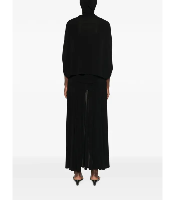 STRETCH VISCOSE LONG DRESS WITH BALACLAVA DETAILS AND LEATHER TAG BLACK