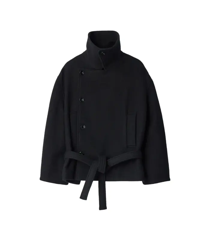 SHORT WRAP COAT BLACK