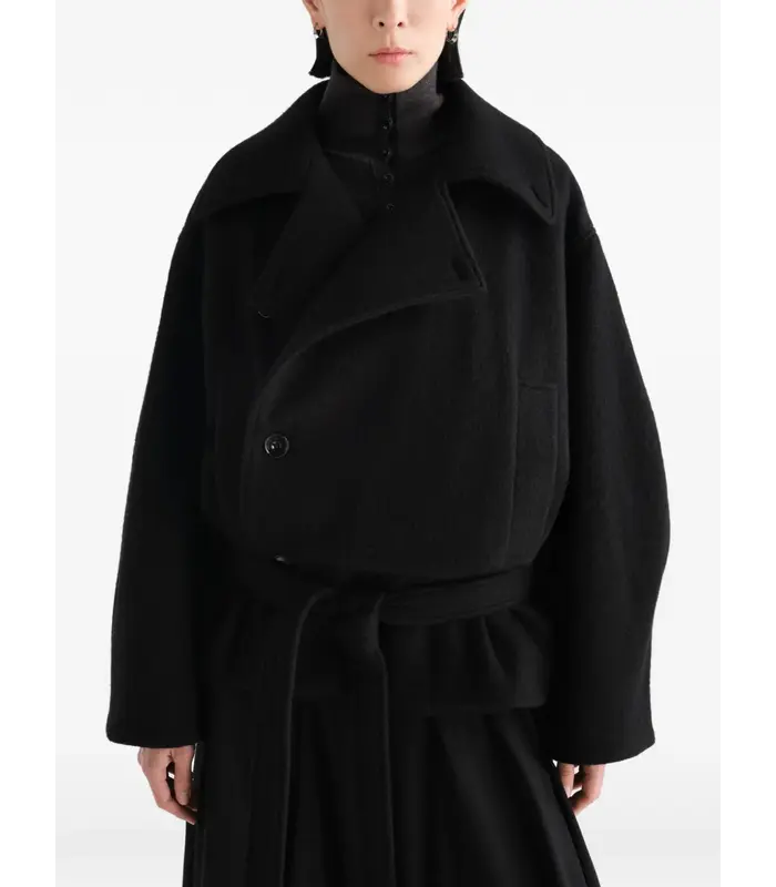 SHORT WRAP COAT BLACK