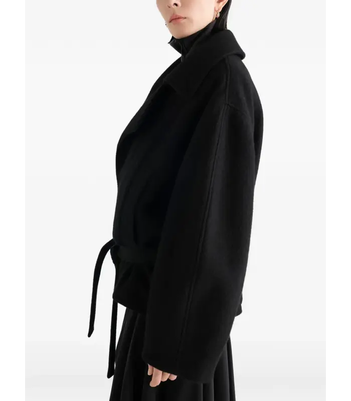 SHORT WRAP COAT BLACK