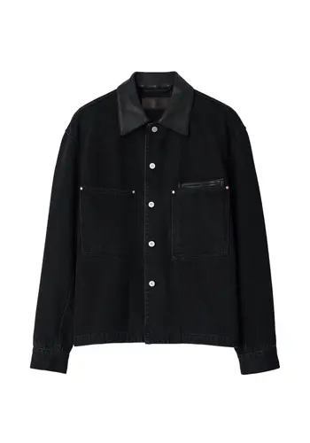LEMAIRE workwear overshirt with leather collar black LEMAIRE workwear overshirt with leather collar black
