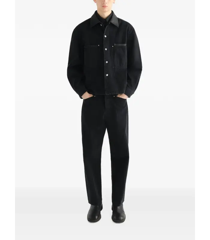 WORKWEAR OVERSHIRT WITH LEATHER COLLAR BLACK