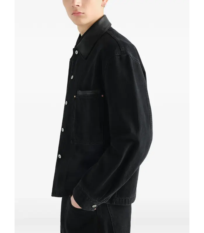 WORKWEAR OVERSHIRT WITH LEATHER COLLAR BLACK