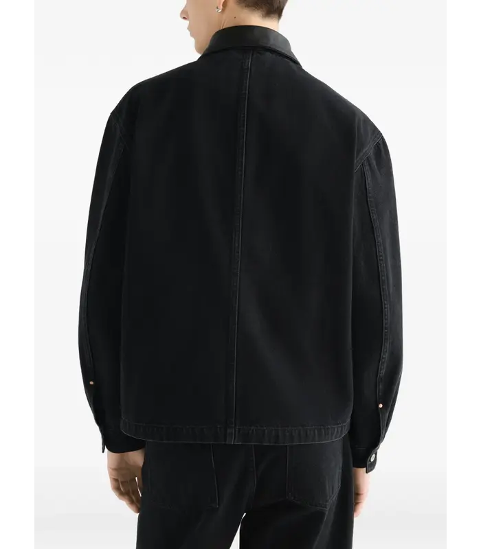 WORKWEAR OVERSHIRT WITH LEATHER COLLAR BLACK