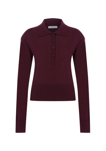 MEGUSTA COLLECTION Padded Knit Longsleeve Polo Burgundy