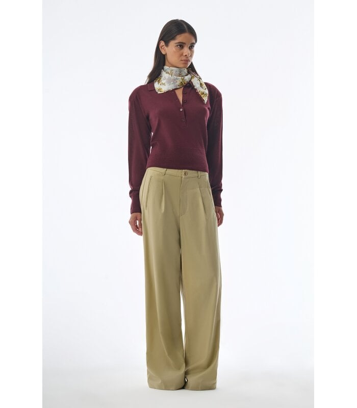 Megusta Padded Knit Longsleeve Polo Burgundy