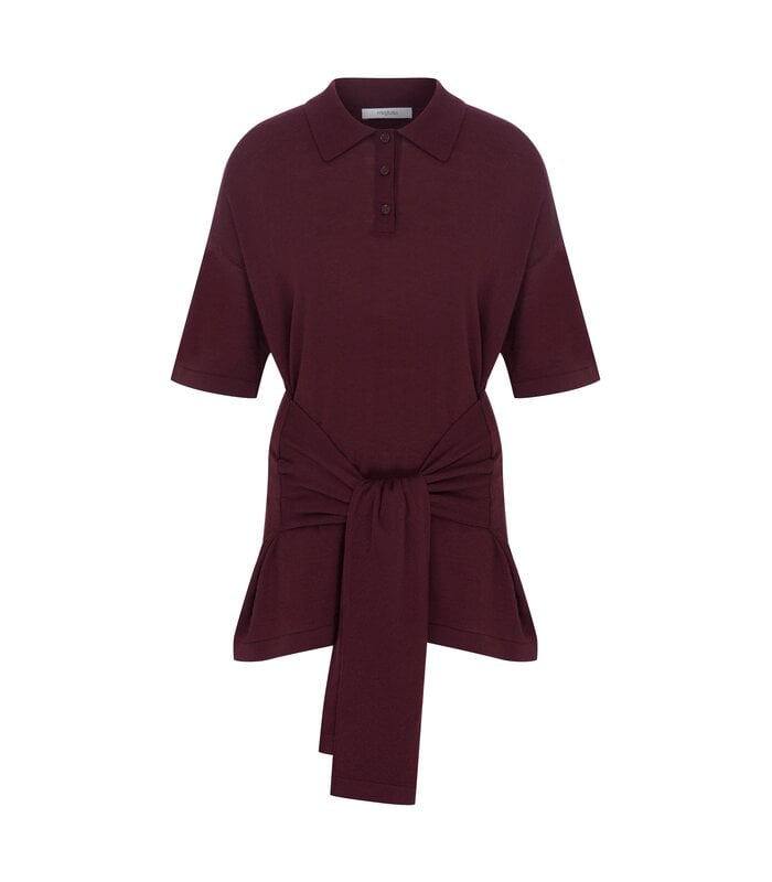 Oversized Sleeved Polo Merino Wool Burgundy