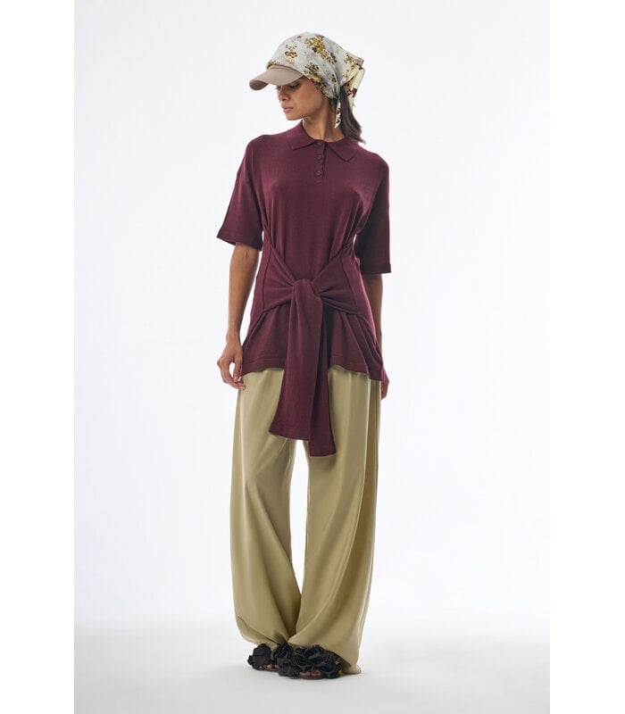 Oversized Sleeved Polo Merino Wool Burgundy