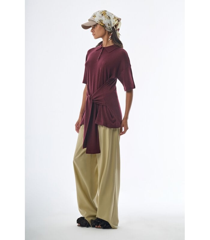 Oversized Sleeved Polo Merino Wool Burgundy