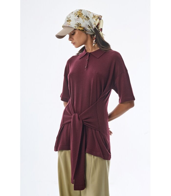 Oversized Sleeved Polo Merino Wool Burgundy