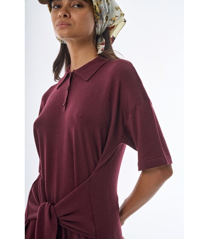 Oversized Sleeved Polo Merino Wool Burgundy