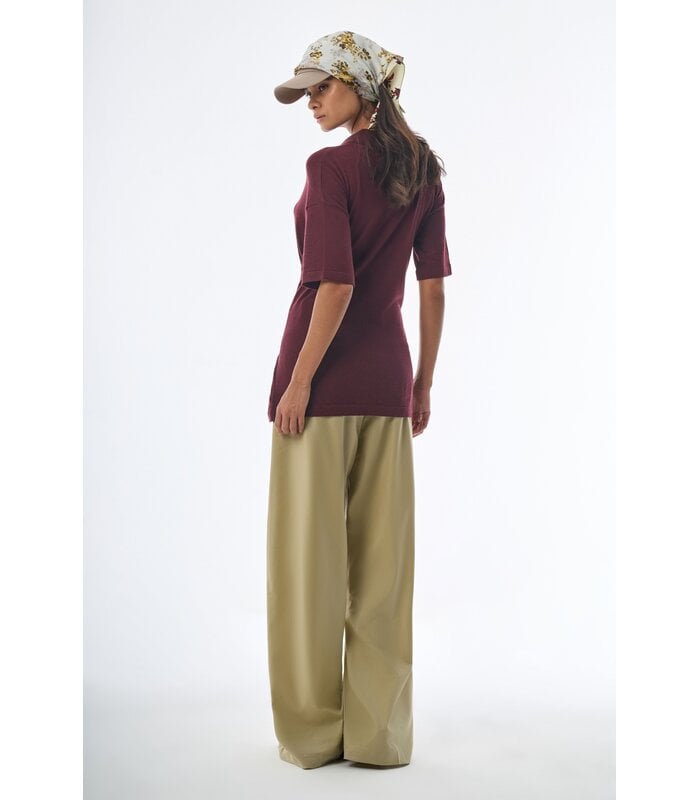 Oversized Sleeved Polo Merino Wool Burgundy