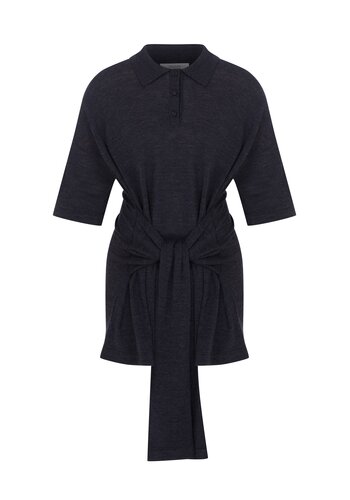 MEGUSTA COLLECTION Oversized Sleeved Polo Merino Wool Anthracite