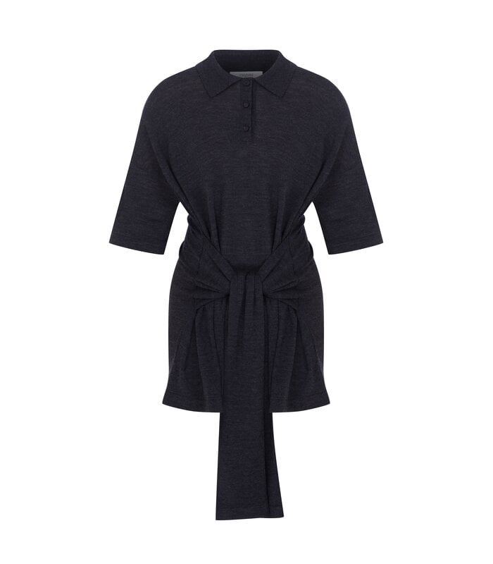 Oversized Sleeved Polo Merino Wool Anthracite