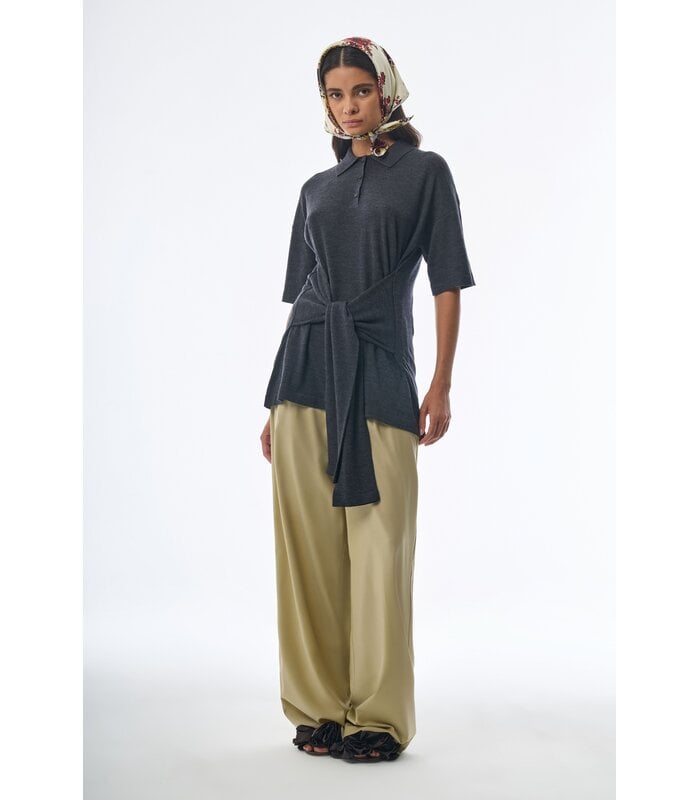 Oversized Sleeved Polo Merino Wool Anthracite