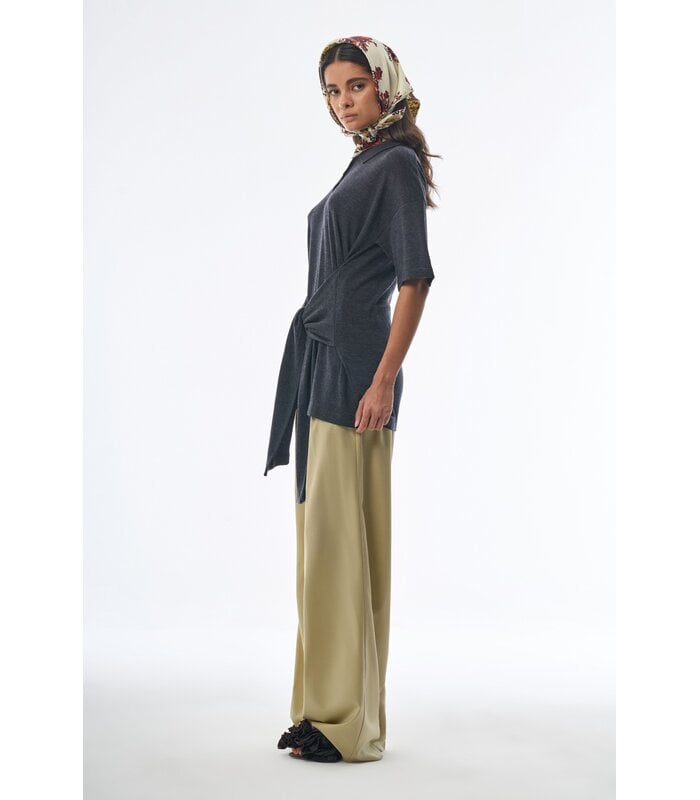 Oversized Sleeved Polo Merino Wool Anthracite