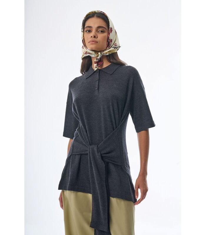 Oversized Sleeved Polo Merino Wool Anthracite