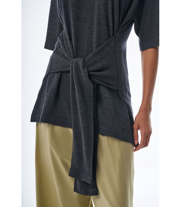 Oversized Sleeved Polo Merino Wool Anthracite