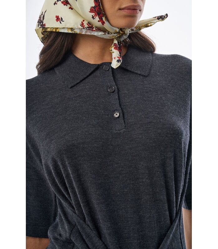 Oversized Sleeved Polo Merino Wool Anthracite