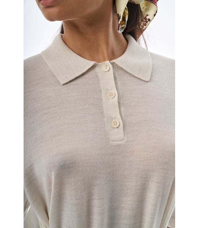 Oversized Sleeved Polo Merino Wool Creme