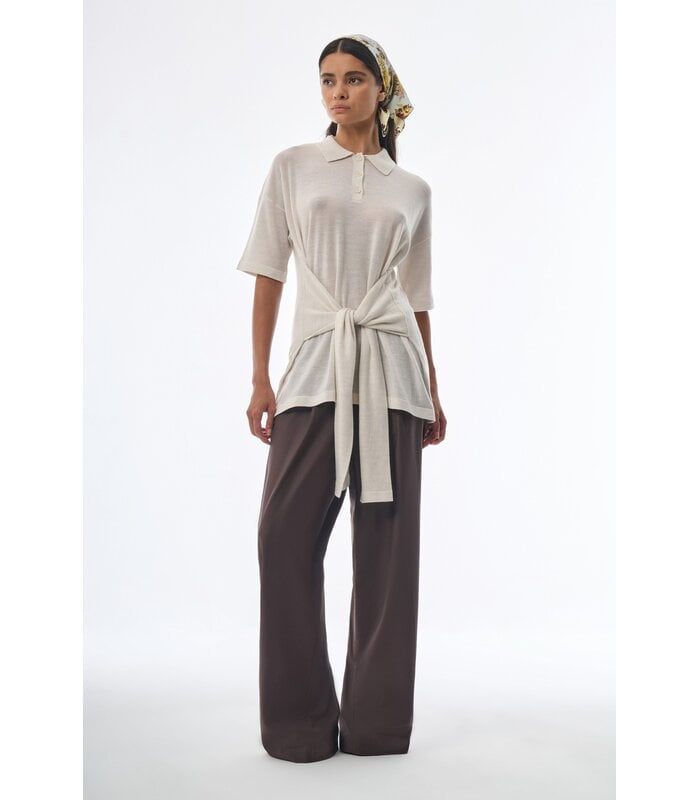 Oversized Sleeved Polo Merino Wool Creme
