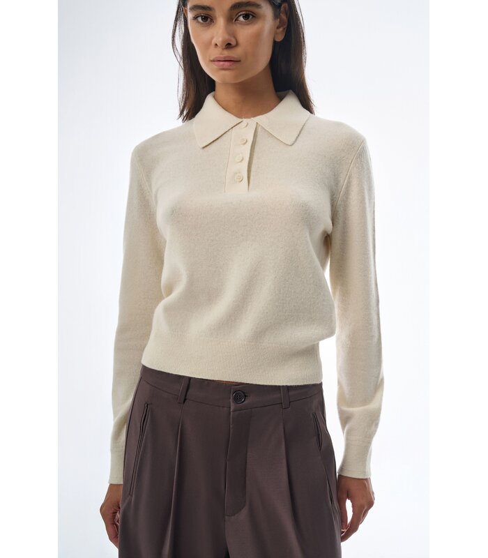 Megusta Oversized Cashmere Wool Polo Knit Creme