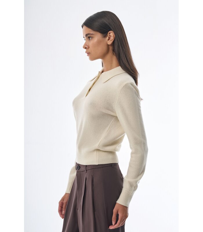 Megusta Oversized Cashmere Wool Polo Knit Creme