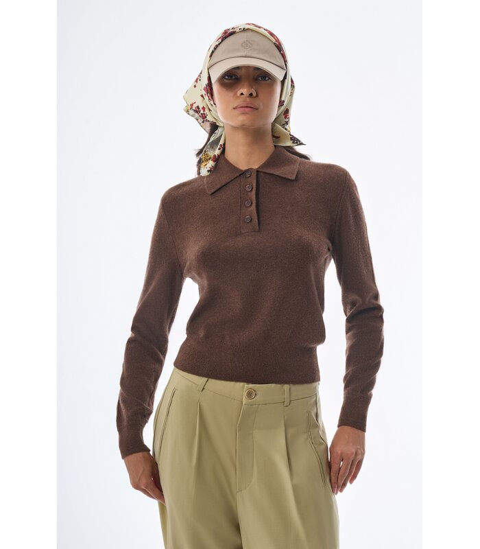 Megusta Oversized Cashmere Wool Polo Knit Chocolate Brown