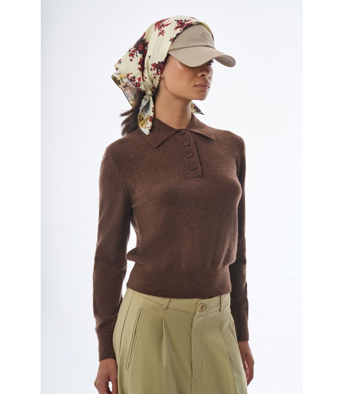 Megusta Oversized Cashmere Wool Polo Knit Chocolate Brown