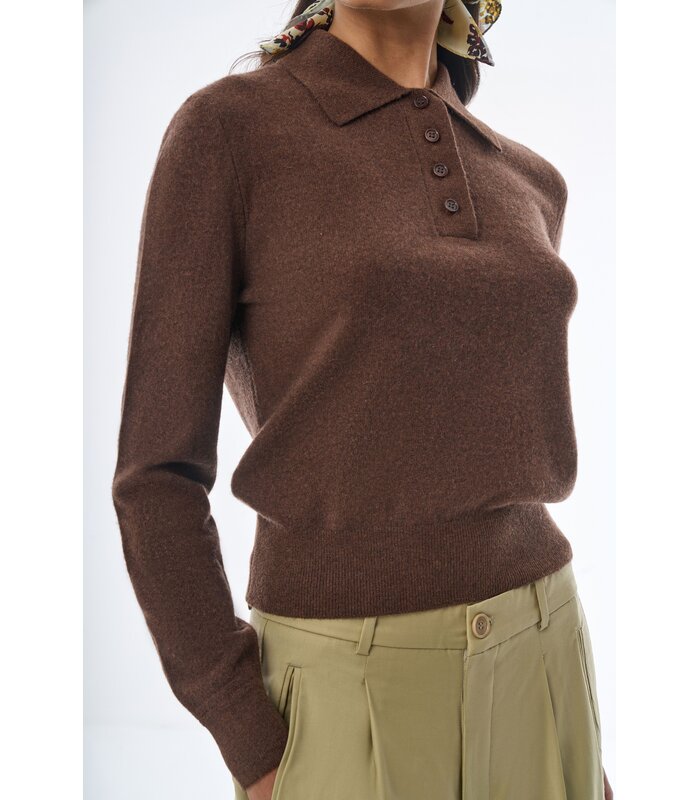 Megusta Oversized Cashmere Wool Polo Knit Chocolate Brown