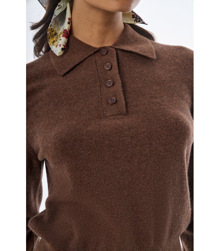 Megusta Oversized Cashmere Wool Polo Knit Chocolate Brown
