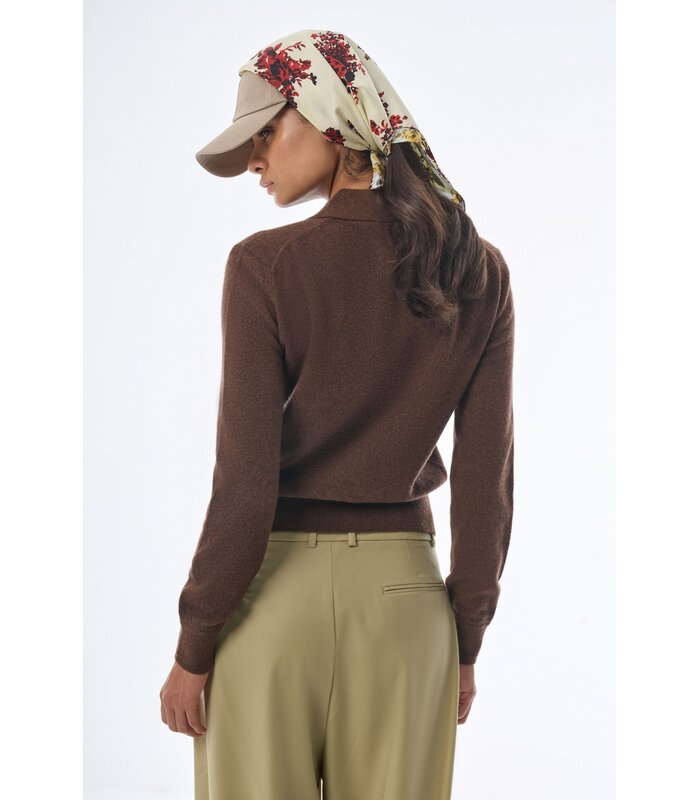 Megusta Oversized Cashmere Wool Polo Knit Chocolate Brown