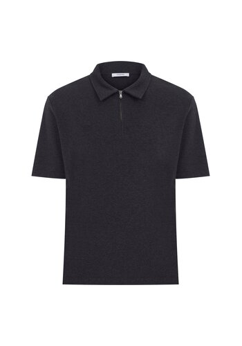 MEGUSTA COLLECTION Wool Melange Fine Piquet Zip-up Polo Black