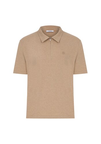 MEGUSTA COLLECTION Wool Melange Fine Piquet Zip-up Polo Beige