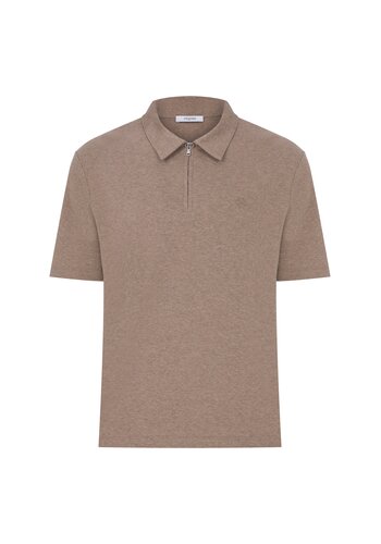 MEGUSTA COLLECTION Wool Melange Fine Piquet Zip-up Polo Chocolate Brown