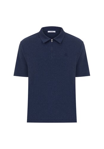 MEGUSTA COLLECTION Wool Melange Fine Piquet Zip-up Polo Navy