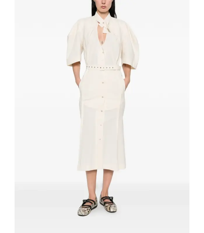 BELTED LOOP MIDI DRESS CREAM