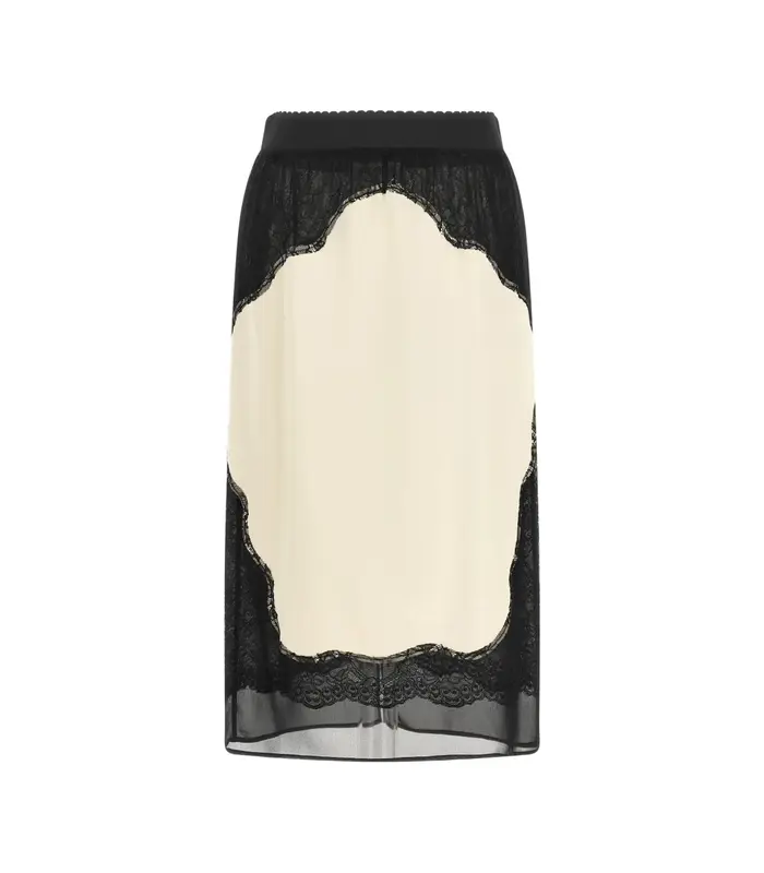 Midi Skirt Double satin and lace BLACK/IVORY