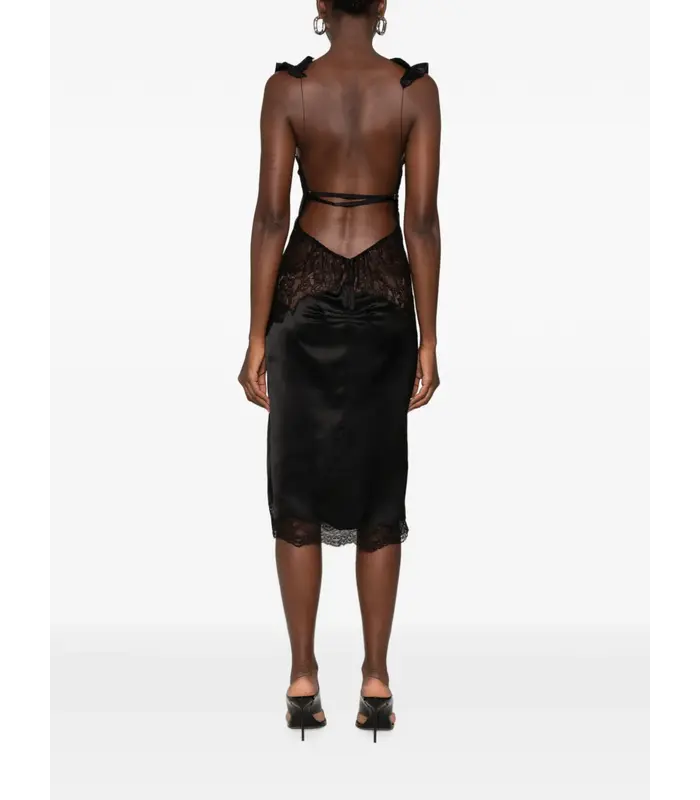 Midi dress Double satin and lace Black