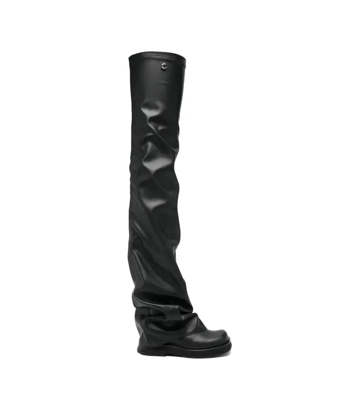 Robin OTK thigh high flat Pelle sintetica Black