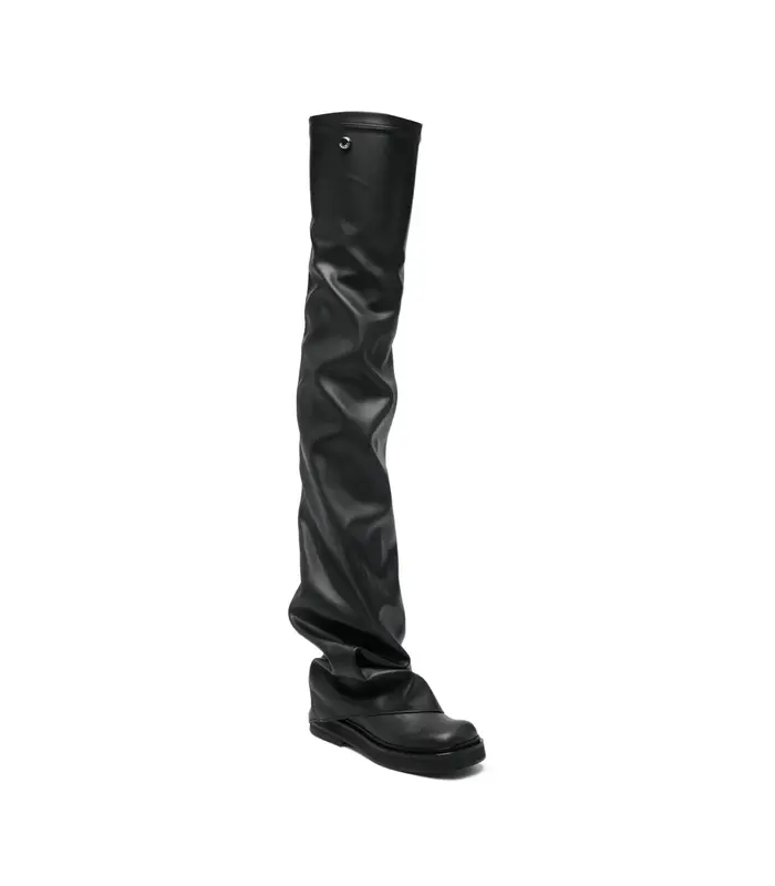 Robin OTK thigh high flat Pelle sintetica Black