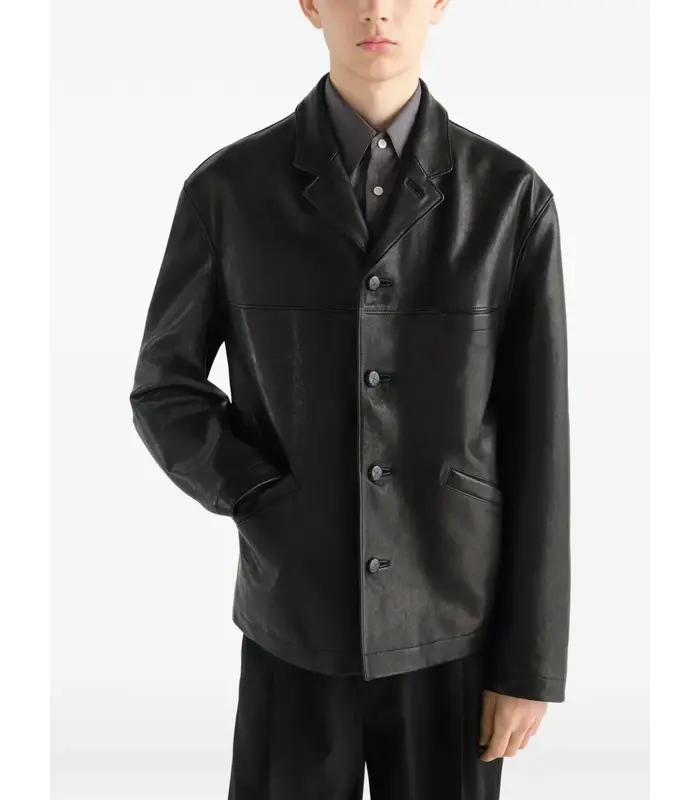 LEATHER SINGLE BREASTED JACKET BLACK
